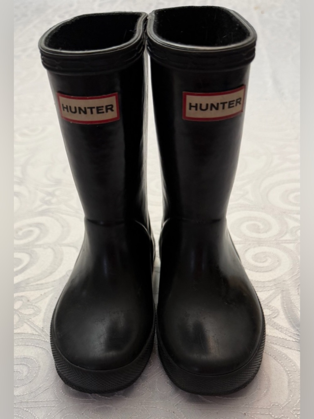 Hunter Kids Glossy Black Waterproof Rain Boots UK 7 US Toddler 8
